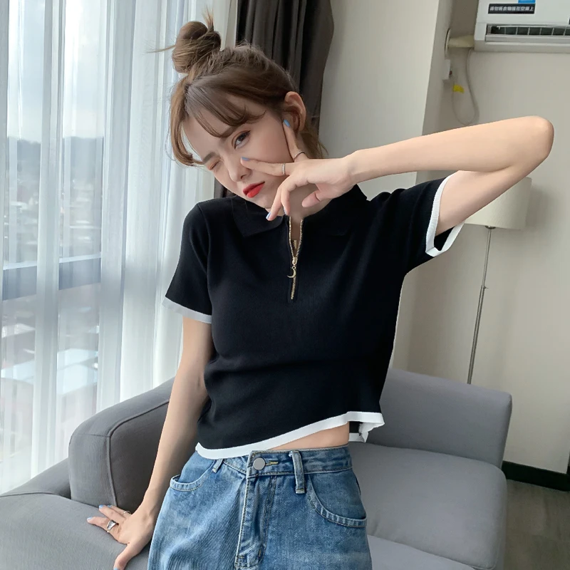 

COIGARSAM Knitting blouse women New Summer Panelled blusas womens tops and blouses White Black Raspberry 112