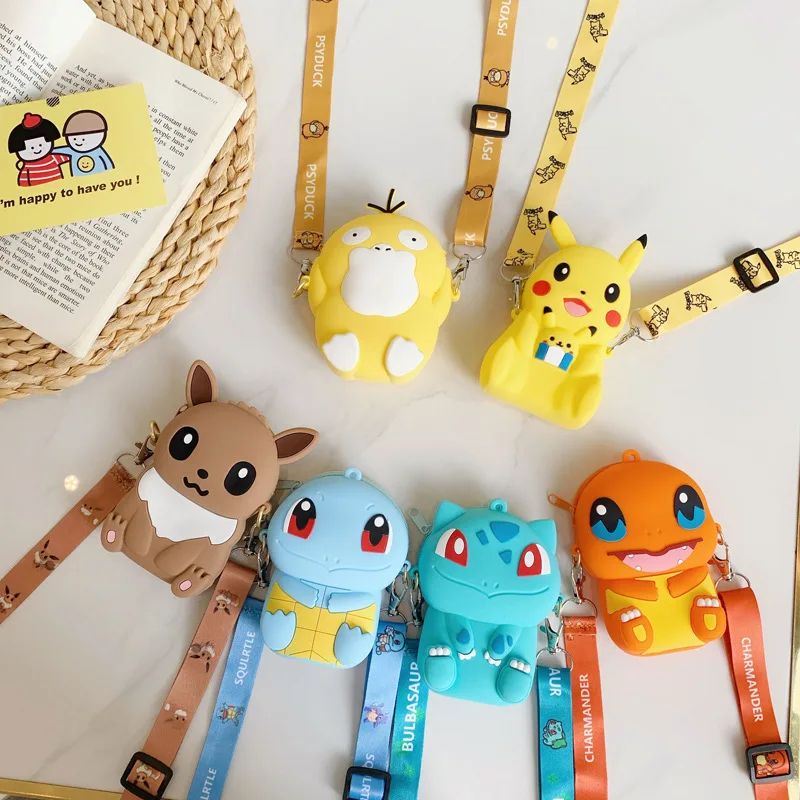 Pokémon-monedero de silicona con dibujos animados para niños, bolsa de hombro con personalidad, a la