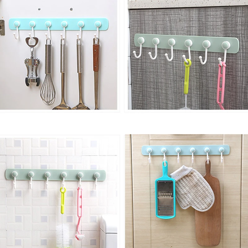 

2021 New Hot Sold 6 Even Hook Creative Kitchen Wall Row Hook Door Free Punching No Trace Strong Sticky Hook Coat Hook Wall Hook