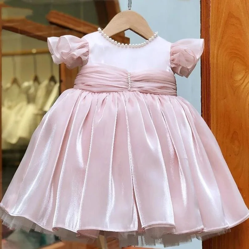 

Baptism Pink Ceremony Gown Girl Beading 1st Birthday Baby Girl Elegant Princess Dresses Party Christening Vestidos A568