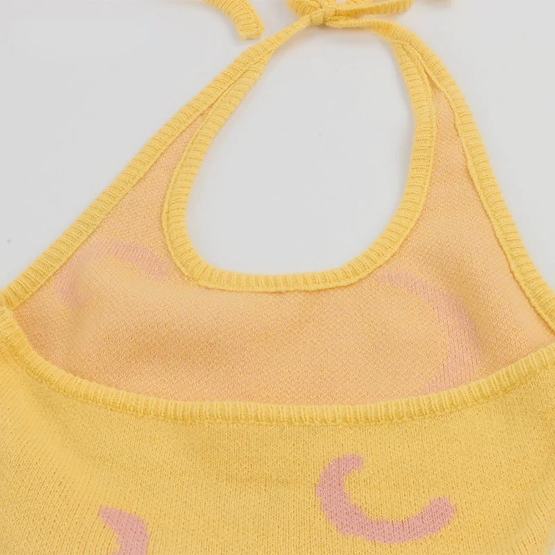 

Knitted Bodycon Dress Women Mini Backless Party Sexy Dresses Beach Y2K Halter Neck Summer Yellow Sleeveless Slim Robes