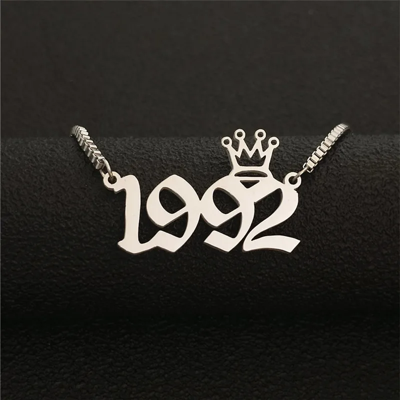 Silver 1992 Пользовательские Старый английский номер Цепочки и ожерелья Корона BFF ювелирные изделия из золота год 1991 1992 1993 1994 1995 1996 1997 1998 1999 2000 подарок на день рождения - Окраска металла: Silver 1992