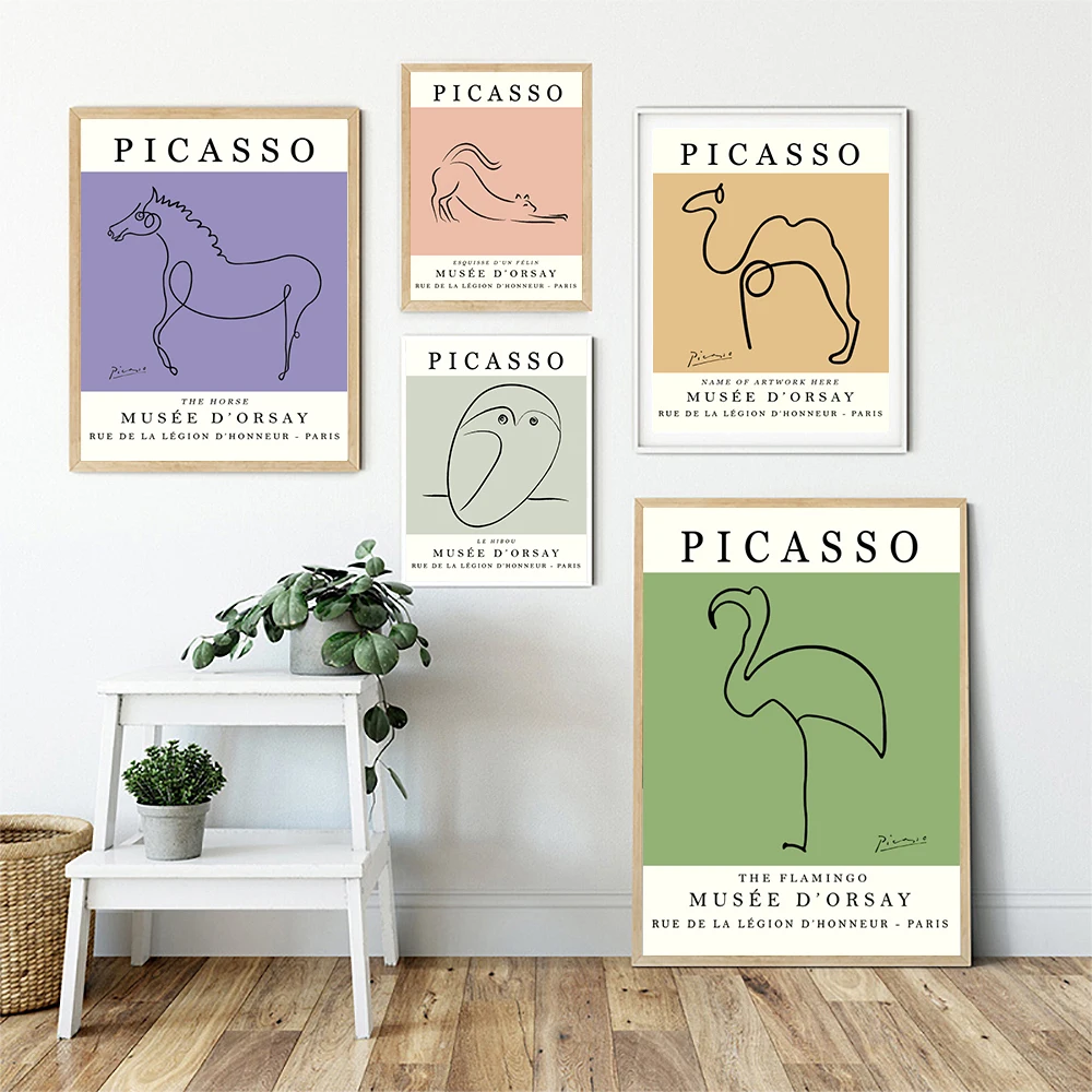 

Retro Picasso Posters And Prints Abstract Animals Canvas Painting Horse Flamingo Wall Art Pictures For Living Room Nordic Decor
