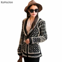 kohuijoo fashion beaded blazer women high quality slim long sleeve designer runway blazer coat ladies outwear black