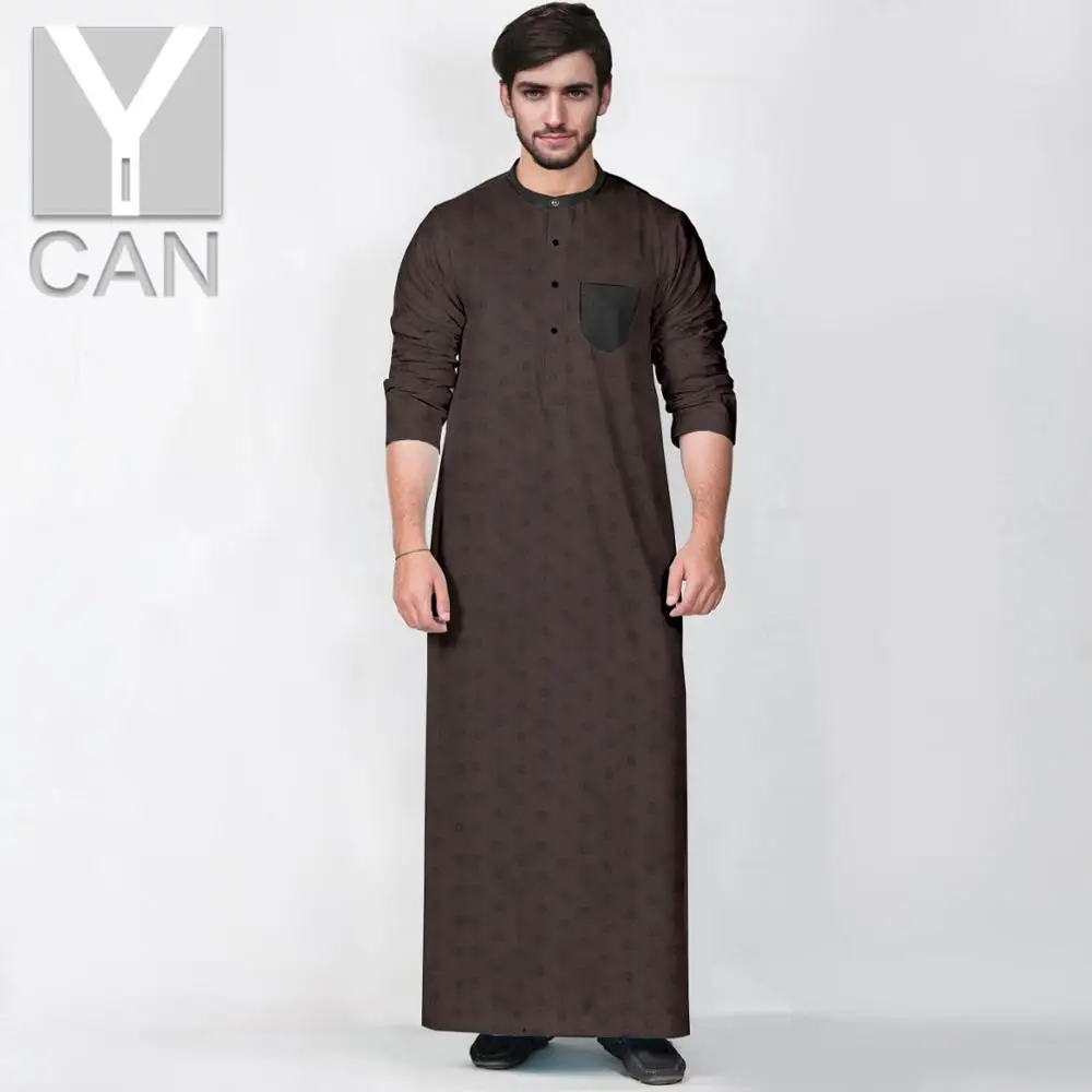 Y-CAN Muslim Fashion Men Islamic Arabic Kaftan Long Sleeve Abaya Robes Clothing Pakistan Men s Robe Jubba Thobe Cotton Y201020