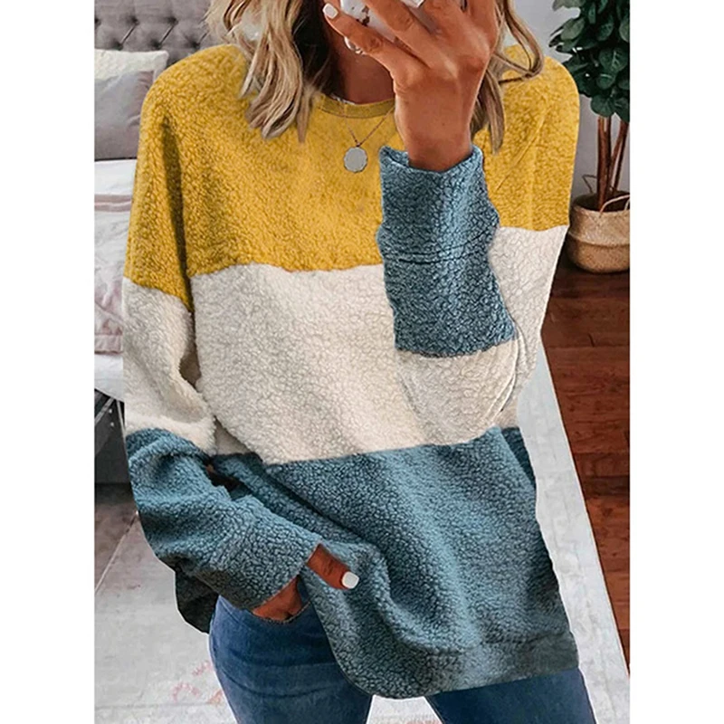 

Spring Ladies Sweaters New Fashion Warm Patchwork Women's Clothing Casual Full Sleeve Soft Cozy Long Thick Solid Female Pullover