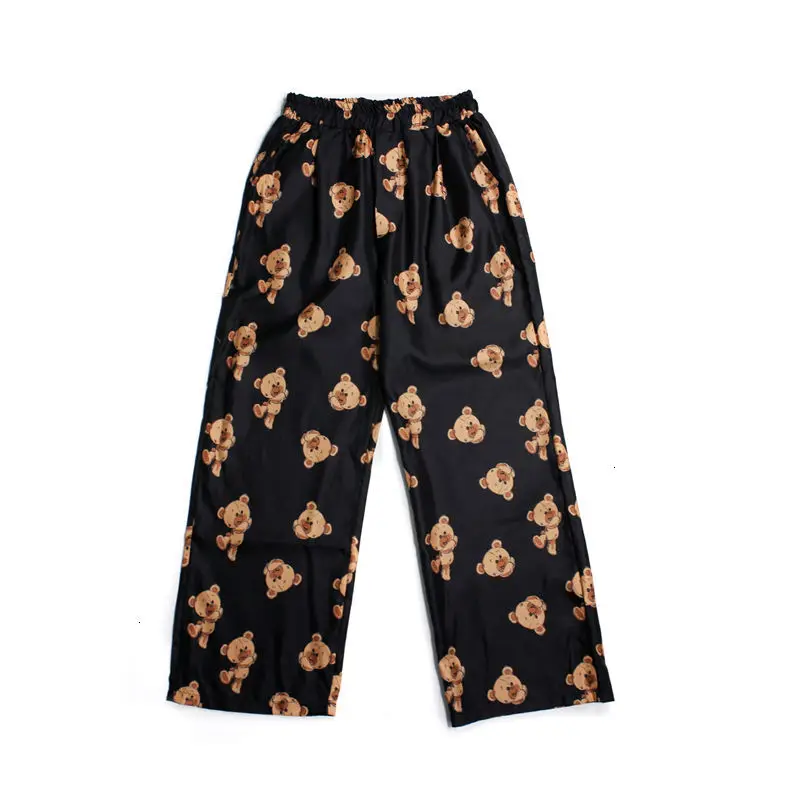 

Man's Pants Korean Style Trousers Hip Hop Bear Couple Pants Print Elastic Waist Casual Trousers Wide Leg Pants