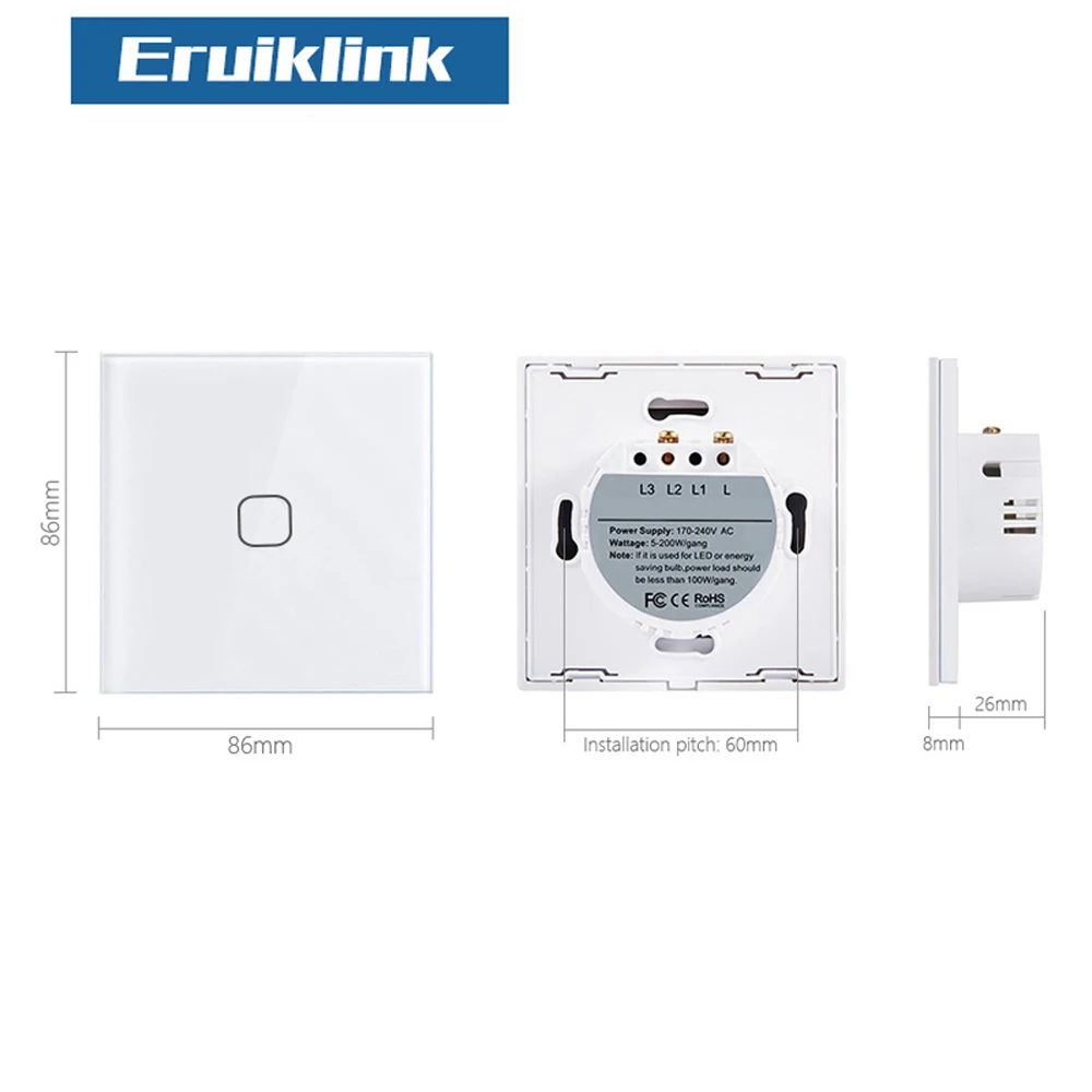 Eruiklink ЕС/Великобритания стандарт 1/2/3 Gang 1 Way дистанционный переключатель AC 110 ~ 250V