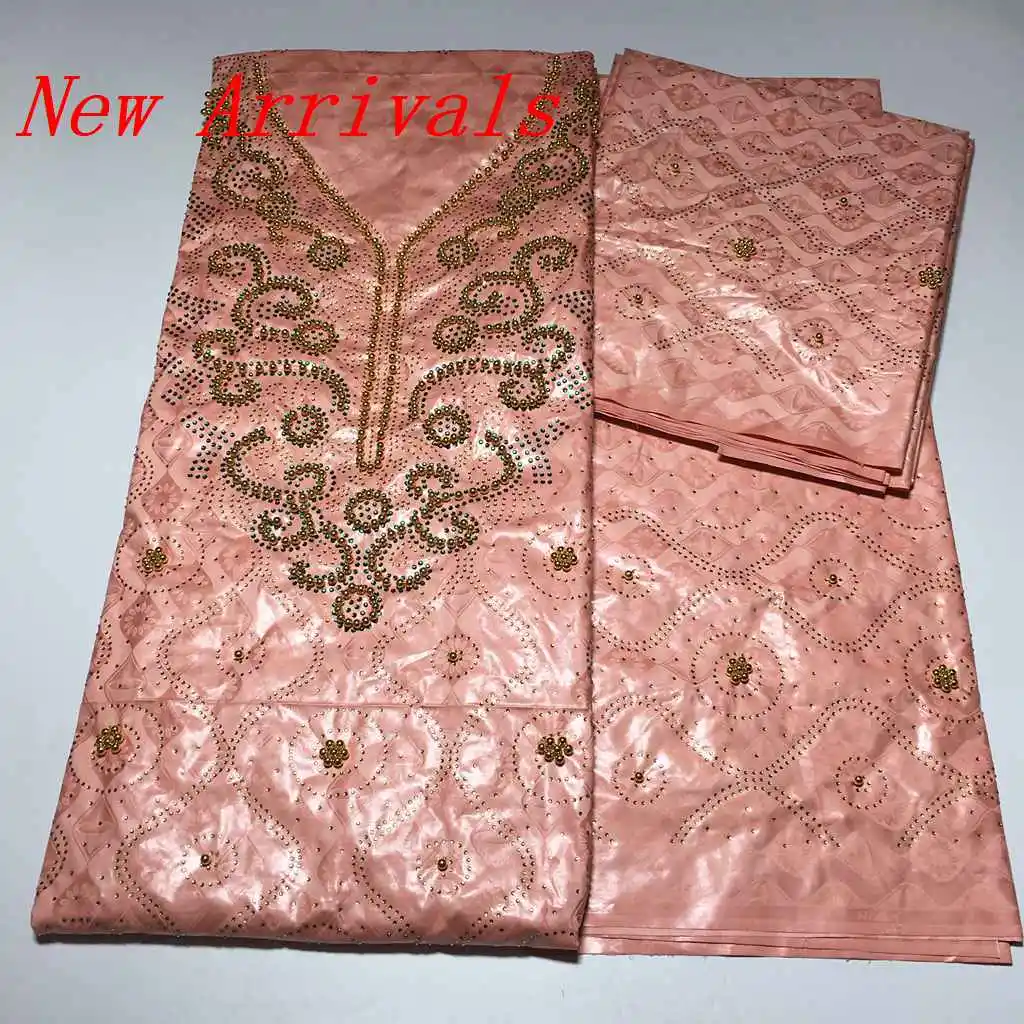 

African Best Quality Dubai Atiku Fabrics Getzner Bazin Riche Lace Fabric Beads Stones Neck Designs Textiles 3+2+2Yards For Dress