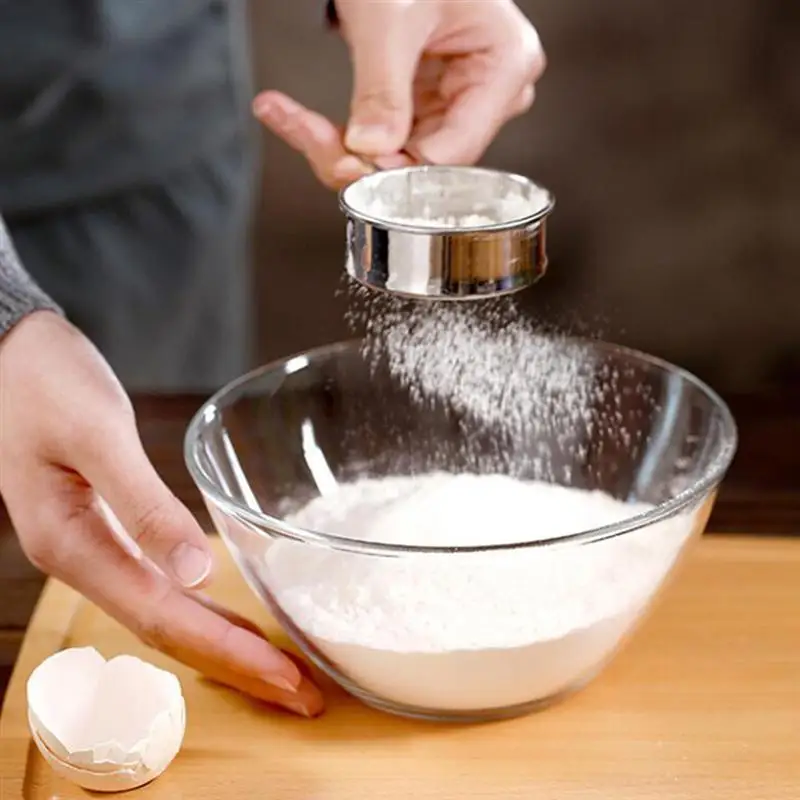 

2pcs Stainless Steel Flour Sifter Flour Sieve Powder Sieve Sugar Filter (Silver)