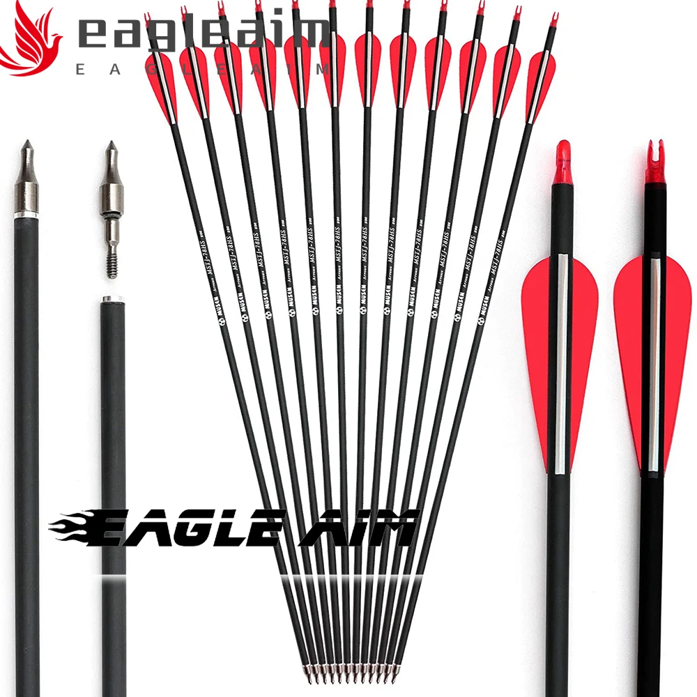 

6/12PCS 30 Inch Carbon Archery Arrows Spine 500 w Removable Tips Hunting Target Practice Arrows For Compound Bow and Recurve Bow