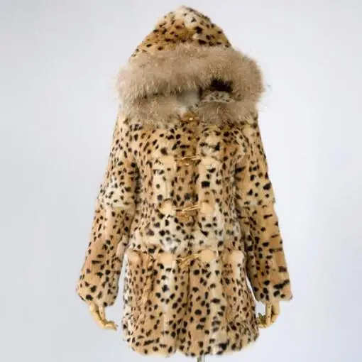Осень Зима Женская куртка из искусственного меха леопардовое пальто с капюшоном