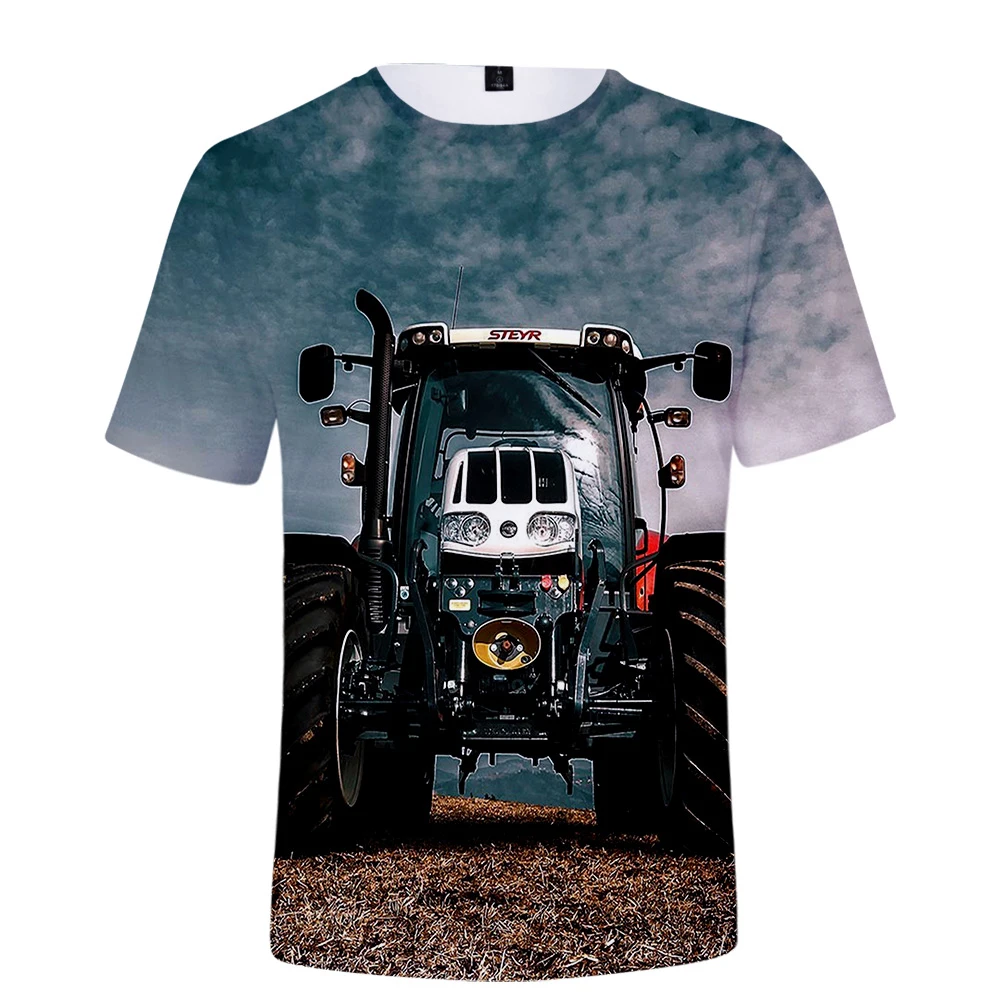 

Футболка Мужская/женская с принтом трактора, модная рубашка в стиле хип-хоп, с круглым вырезом, уличная одежда, летняя аниме одежда для детей