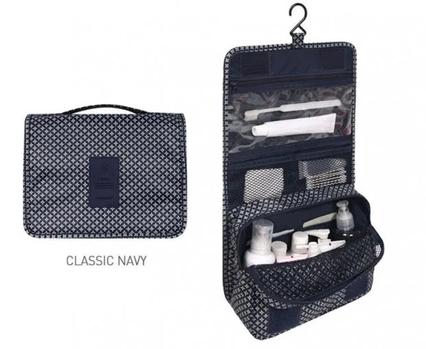 Navy blue Дорожная сумка для хранения с крючками, подвесная сумка для хранения вещей, косметичка, складная переносная отделочная сумка - Цвет: Navy blue