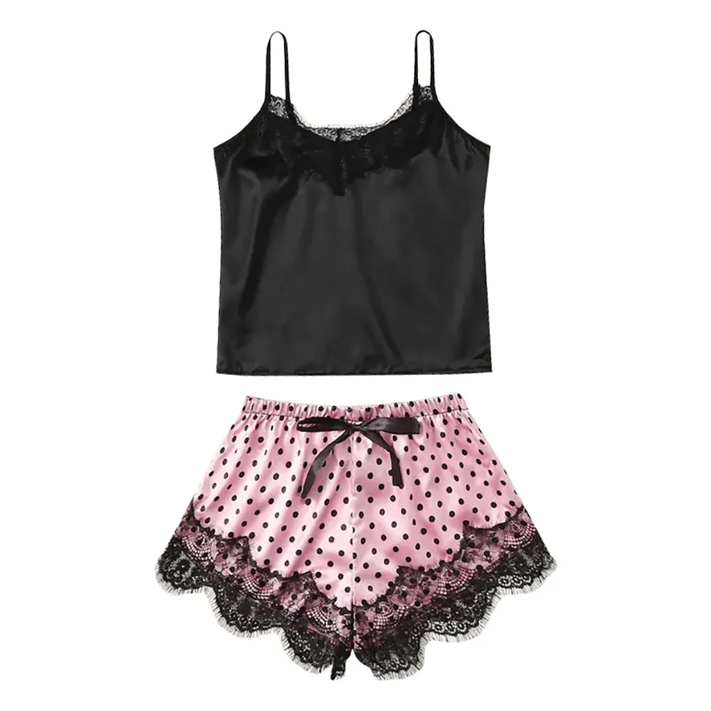 Женская одежда для сна Сексуальная сатиновая Ночная сорочка пижамный комплект