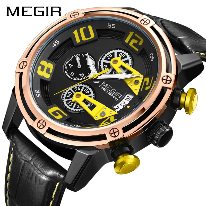 MEGIR Men Watches Top Luxury Brand Fashion Quartz Wrist Watch Mens Outdoor Sports Army Chronograph Clock Relogio Masculino 2078G