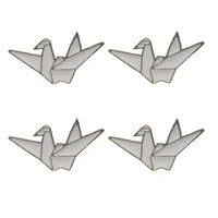 4pcs golden enamel pin white paper crane brooches vintage lapel pins backpack cute badge jewelry gifts for friends
