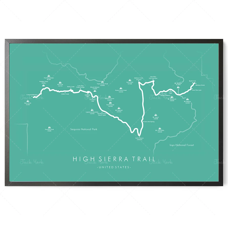 Карта высокой Калифорнии | Плакат Походный плакат США Вспомните ваши приключения