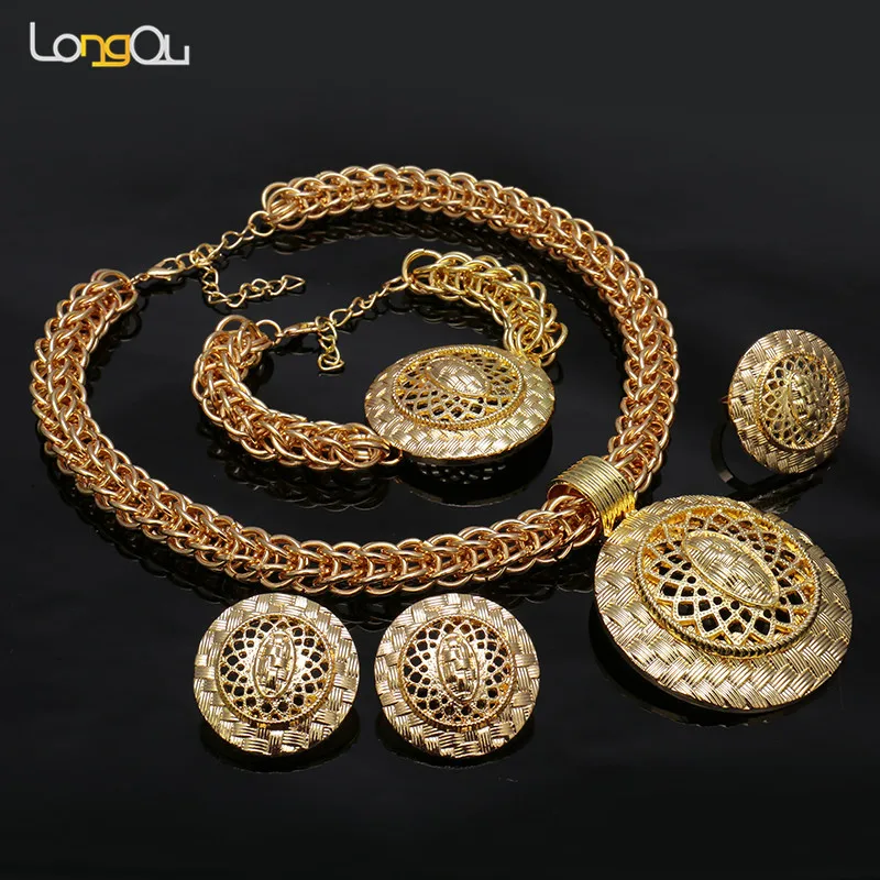 Женский комплект свадебных ювелирных изделий Longqu из золота в Дубае с большим