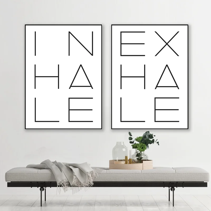 

Wall Art Canvas Painting Inhale Exhale Typography Print Yoga Poster Minimalist Quotes Nursery Quote Pictures Home Wall Decor