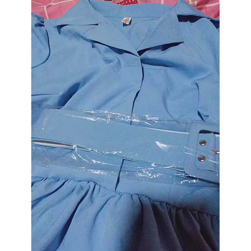 

Women Summer Dress 2021 New Ladies Temperament Belt A-line Dresses Female Button Short Sleeve Dress Summer Stitching Vestidos