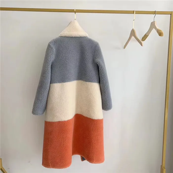 Зимняя женская куртка из овечьей шерсти, длинное пальто, женская меховая куртка с поясом