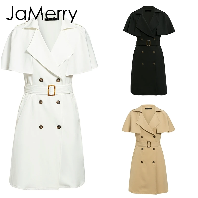 Женское однотонное платье Тренч JaMerry офисное белое с рюшами на пуговицах рукавом