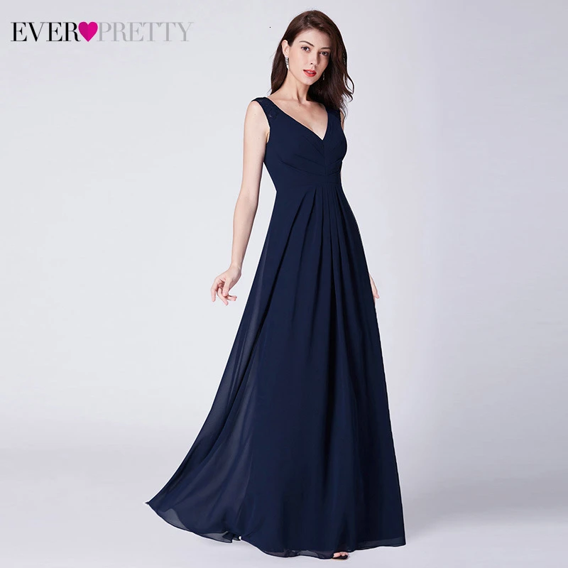 Простые шифоновые платья для выпускного вечера Ever Pretty A-Line с v-образным вырезом и рюшами без рукавов, изящный, темно-синий вечерний наряд Jurken