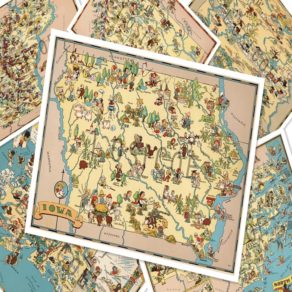 1935 США каждая карта состояния Ретро Матовая крафт бумага постер настенные