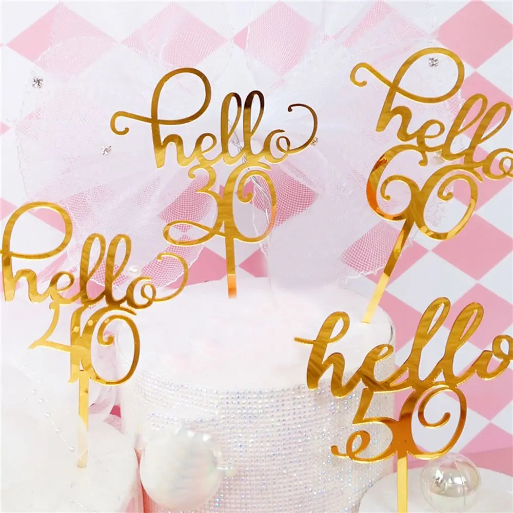 

New Wedding Supplies DIY Birthday Gifts Cake Topper Letter Number Hello 21/30/40/50/60 Gold Acrylic