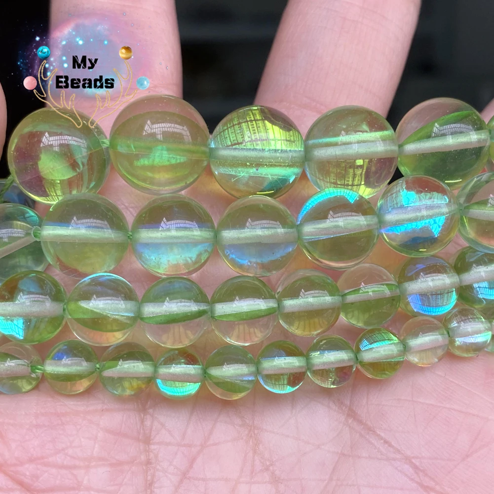 

Green Transparent Multicolor Glitter Beads Austrian Crystal MoonStone Beads 6 8 10 12mm For Jewelry Making Diy Bracelet Charms