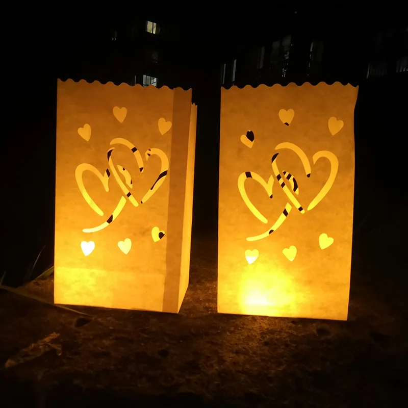 double hearts 30 шт./лот Сердце держатель для чайной свечи Luminaria бумажный Свеча-фонарь сумка для рождественской вечеринки наружное свадебное оформление - Цвет: double hearts
