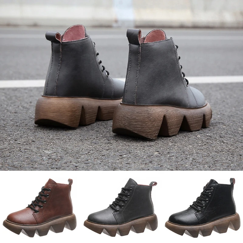 

Fashion Boots Female women shoes Ankle 2020 Autumn Winter Shoes British style PU Thick With Short Boots Punk Motorcycle shoes