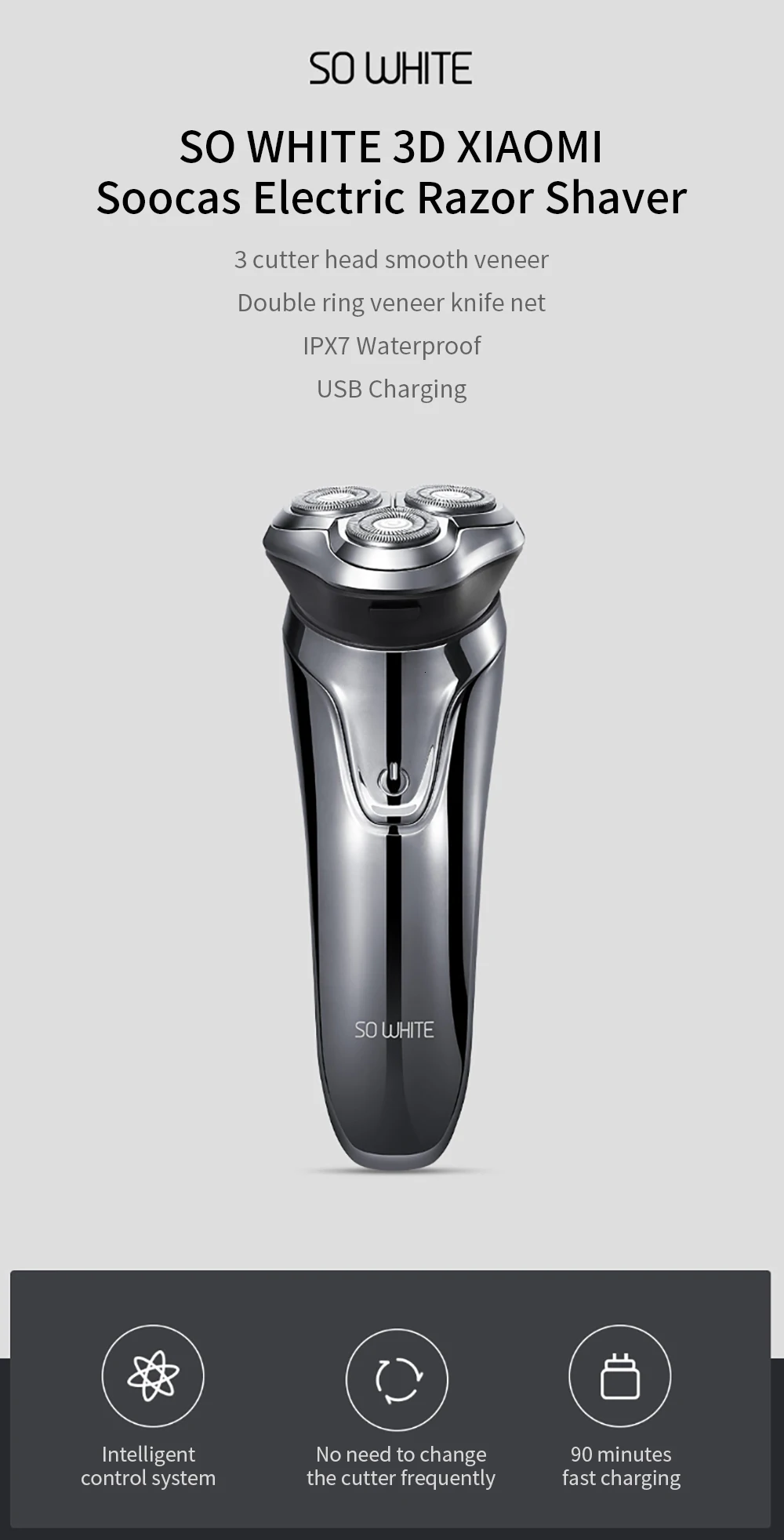XIAOMI Mijia Soocas SO WHITE беспроводной 3D умный контроль usb зарядка электрическая бритва блокирующая защита IPX7 водонепроницаемый