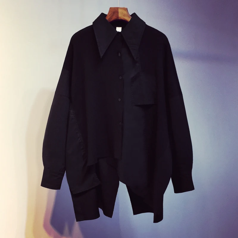 

2020 Autumn and Winter Korean New Loose Fake Two-piece Long Shirt Long Sleeve Stitching Color Block Blouse Women Tops