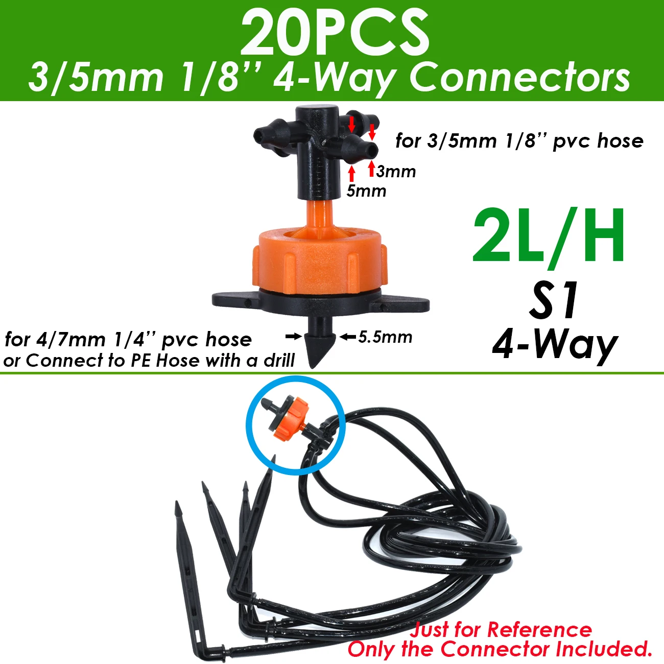 Garden 1/8" Drip Irrigation Sprinkler 4 Way Water Pipe Connector 4/7mm To 3/5mm Hose Bend Arrow Emitter Dripper Watering Fitting