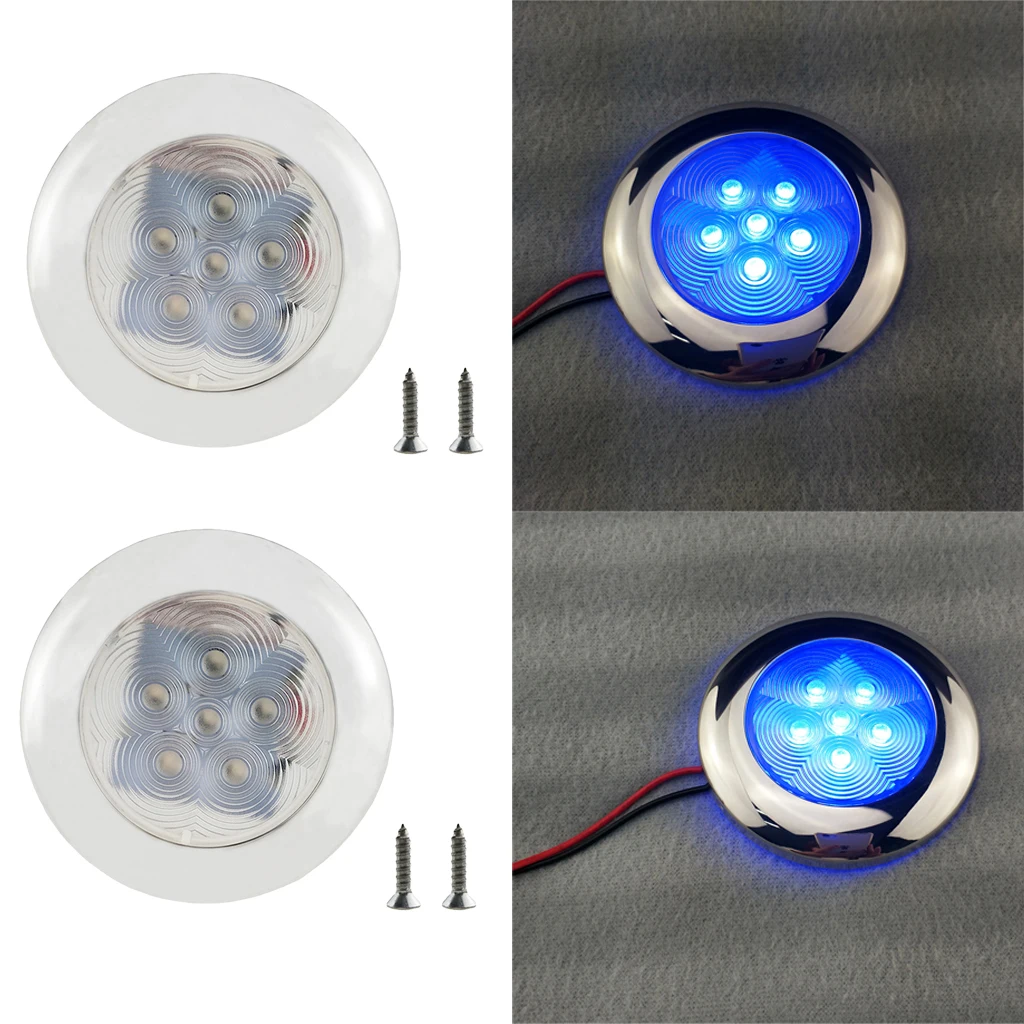 

2Pcs 12v Stainless Steel 6 LED Ceiling Light Flush Blue For Yacht/Caravan/Trailer 3.7''