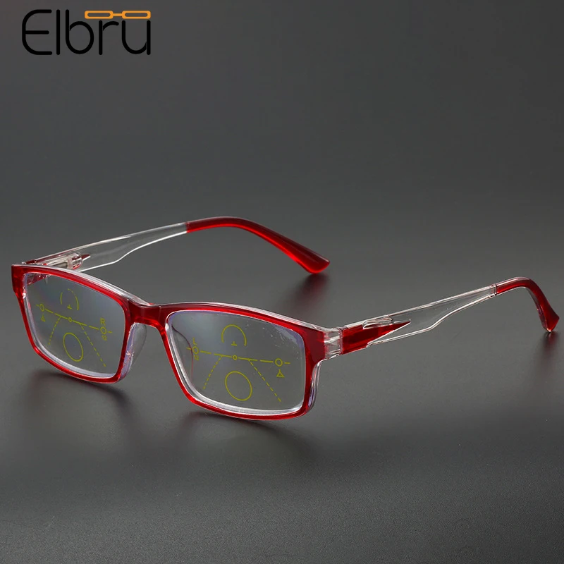 

Elbru Progressive Multi-focus Reading Glasses Smart Zoom Anti Blue Light Spring Leg Presbyopic Eyeglasses Diopters +1.0 to +3.5