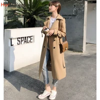 womens long trench coats v neck double breasted windproof oversize jacket with belt fashion street wear size s xl dropshipping