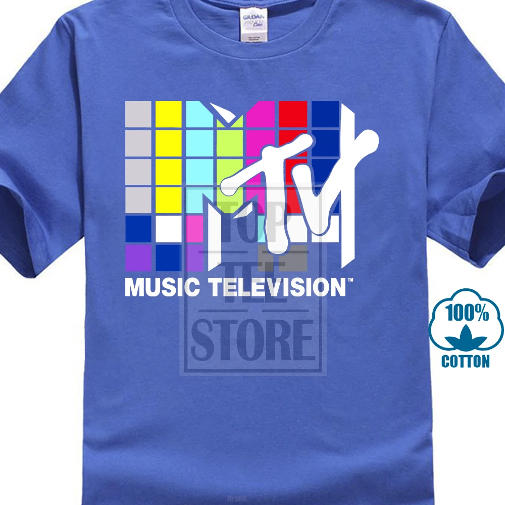 Mtv Music Television 80S логотип Официальный Мужская футболка 016950 - Цвет: Синий