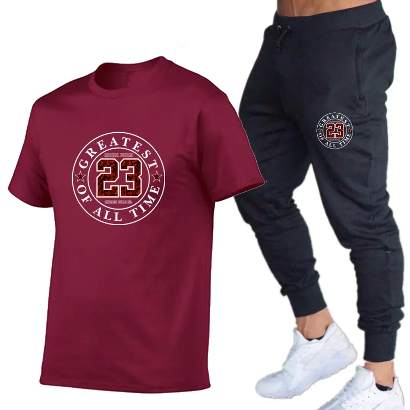 

2021 Men's Summer Casual Suit Sportswear Men's Printed Short-Sleeved T-shirt 2 Pieces + Trousers Quick-Drying Suit faShion Sport