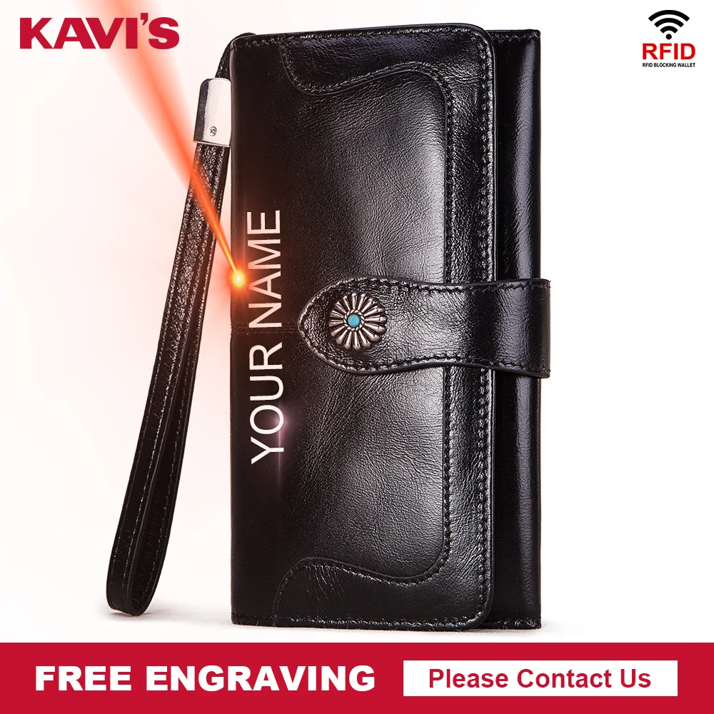 Кошелек KAVIS из 100% натуральной кожи для женщин вместительный Дамский удлиненный
