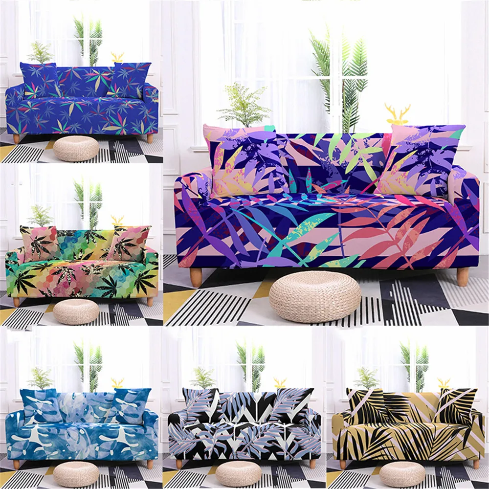 

Colorful Leaves Print Elastic Sofa Cover for Living Modern Sofa Slipcover Couch Cover Stretch Protector 1/2/3/4 Seater