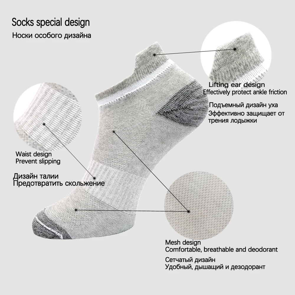 

10 Pairs Mens Ankle Socks Athletic Cushioned Cotton Sports Socks Breathable Low Cut Tab With Arch Support Mesh Casual Short Sock