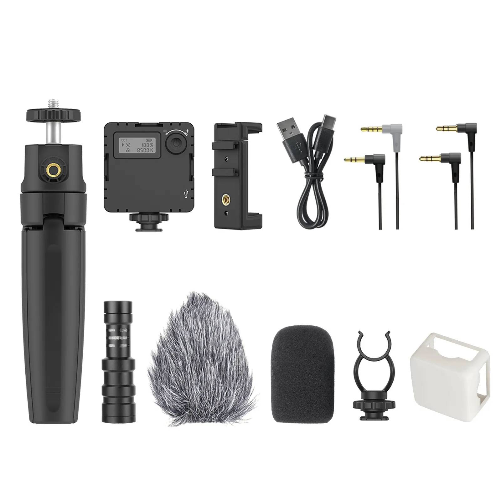 Дешево Штатив с держателем освещение микрофон сотовый Камера видео комплект для Living конференц Запись Vlog прямые трансляции инструменты для ухода з...