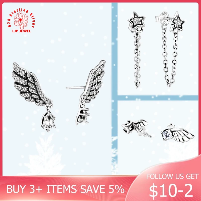 

2019 Winter Crystal Dangling Angel Wing ,Sparkling Angel Wing Stud Earrings,Celestial Stars Earrings925 Silver Metal