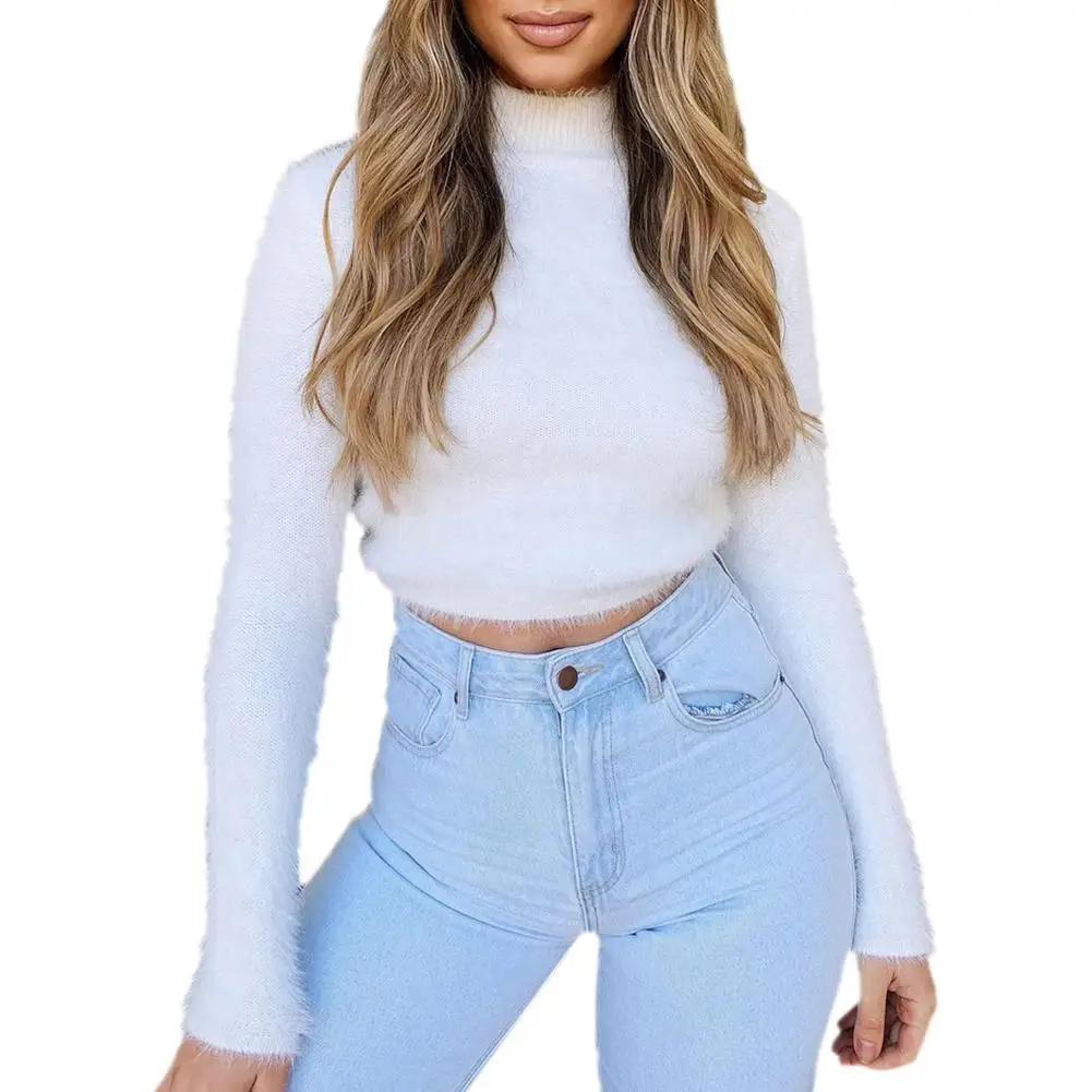 

Solid Color Sweater Fashion Casual Long Sleeve Turtleneck Slim Short Top Soft Warm High Street Clothing Wholesale Hot Sale 2021