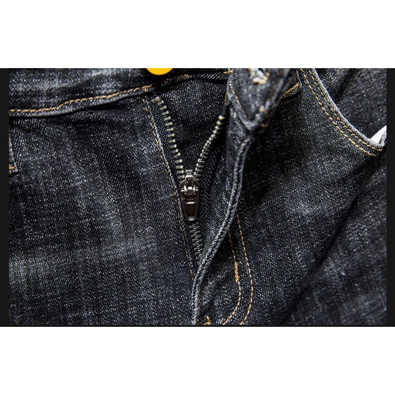 

Autumn Men Stretch Jeans Long Black Grey Slim Pencil Pants Fashion Washed Denim Trousers Distressed Boys Streetwear Plus Size