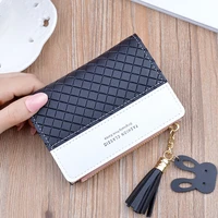 womens wallet fashion korean female short section thin color embossed zipper tassel coin purse ladys student small wallet 585