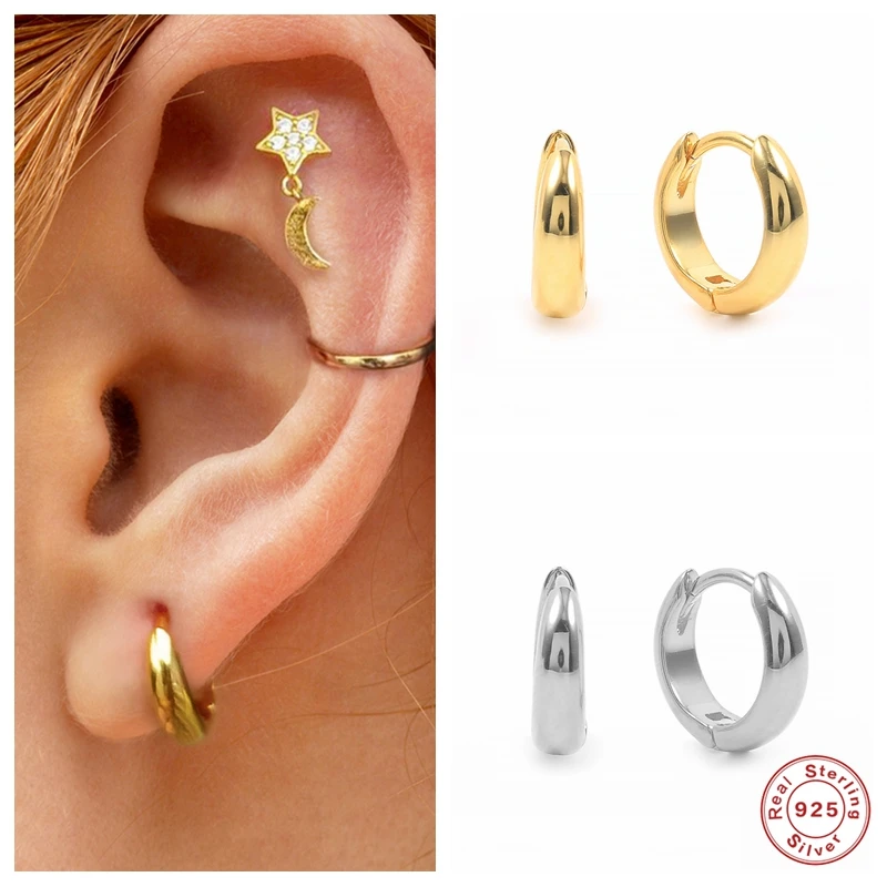 

Aide 2021 Trend Earrings 925 Sterling Silver Minimalist Gold Geometric Huggie Hoop Earrings Rock Punk Style for Women Jewelry